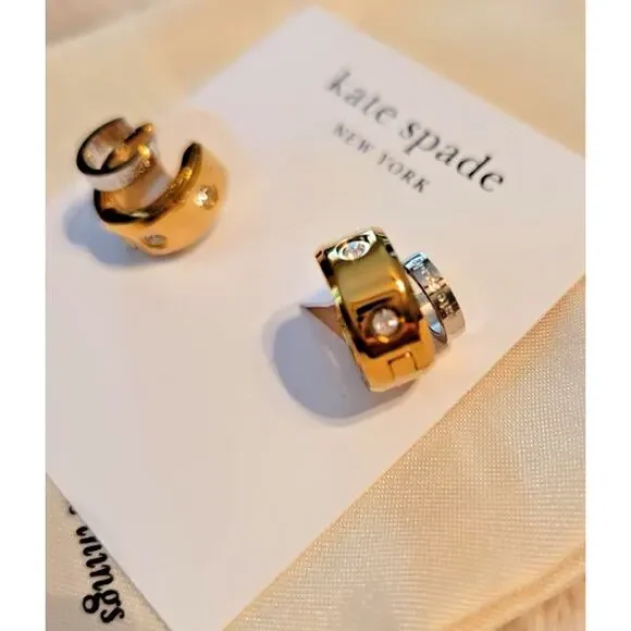 Kate Spade "Set In Stone" Double Huggie Earrings KK438 Gold-Plated Crystal NWT - Picture 4 of 6